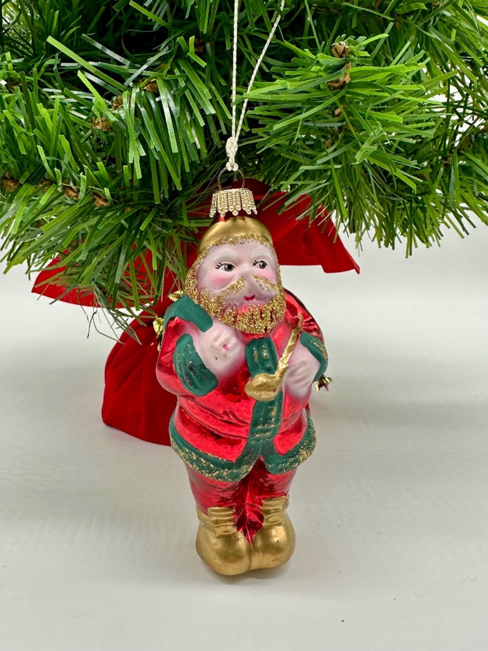 Krebs Glass Santa Claus With Sack Christmas Ornament Glitter Gold Germany VTG